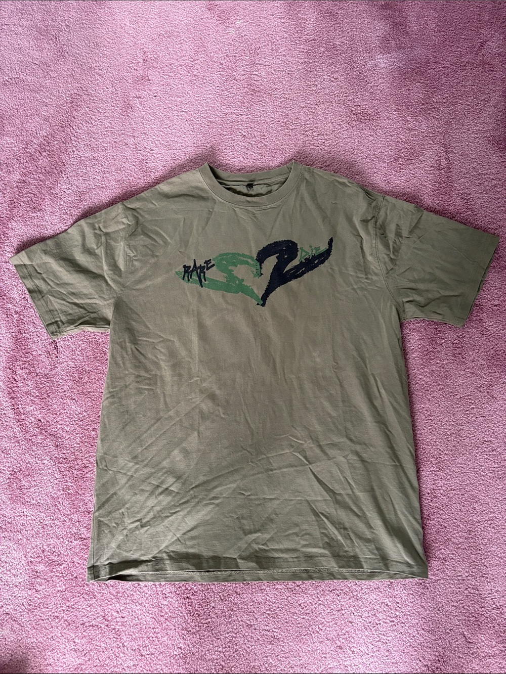 Rare Love Olive Green Graphic Tee | Streetwear Oversized Style Size XL